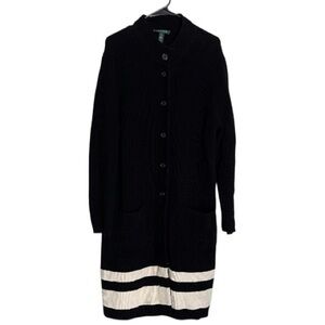 Lauren Ralph Lauren Longline Duster Cardigan Black w White Stripes Size 2X